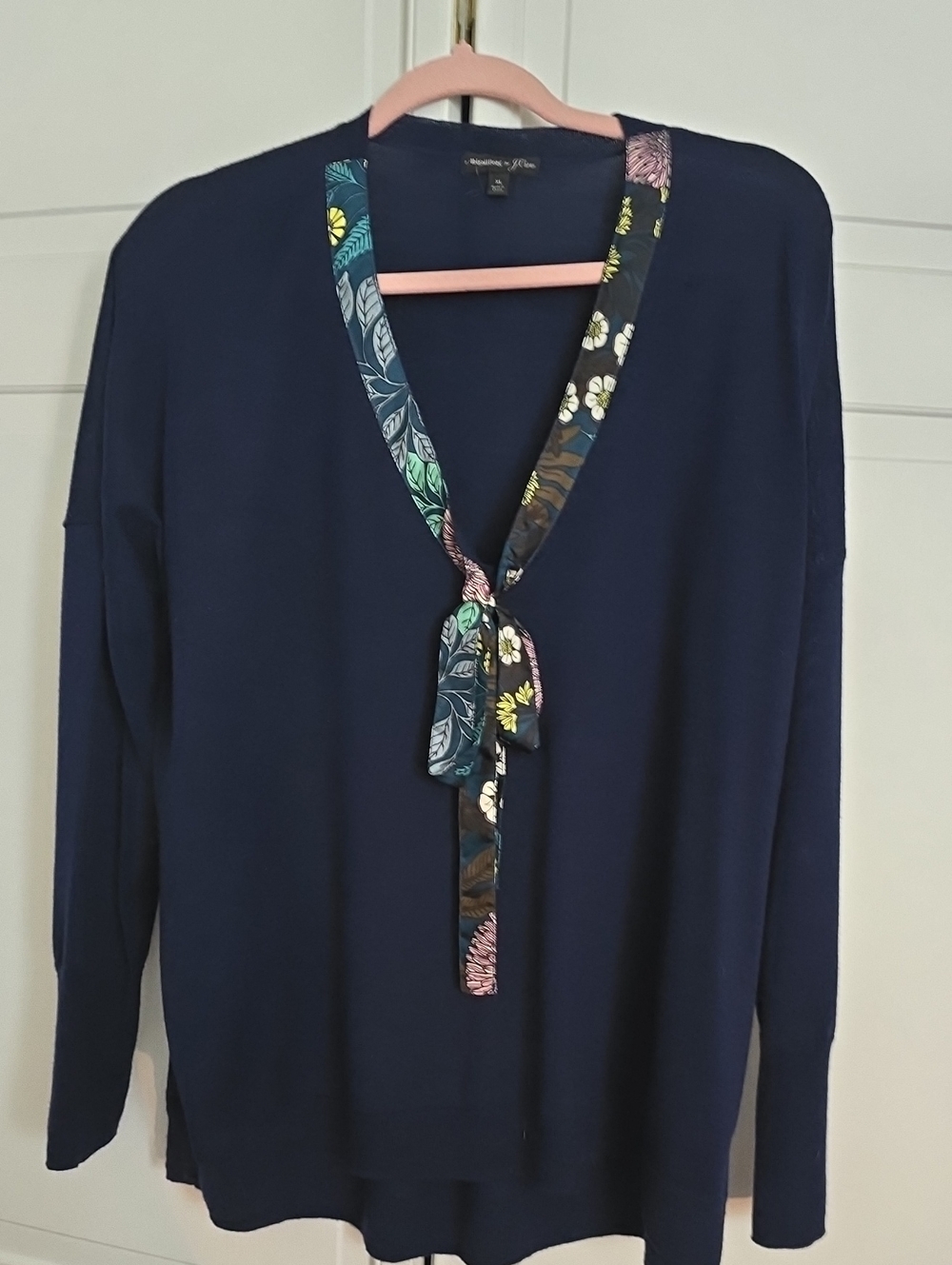 J Crew Abigail Borg Navy Tie-Neck Women’s Sweater Size Xl